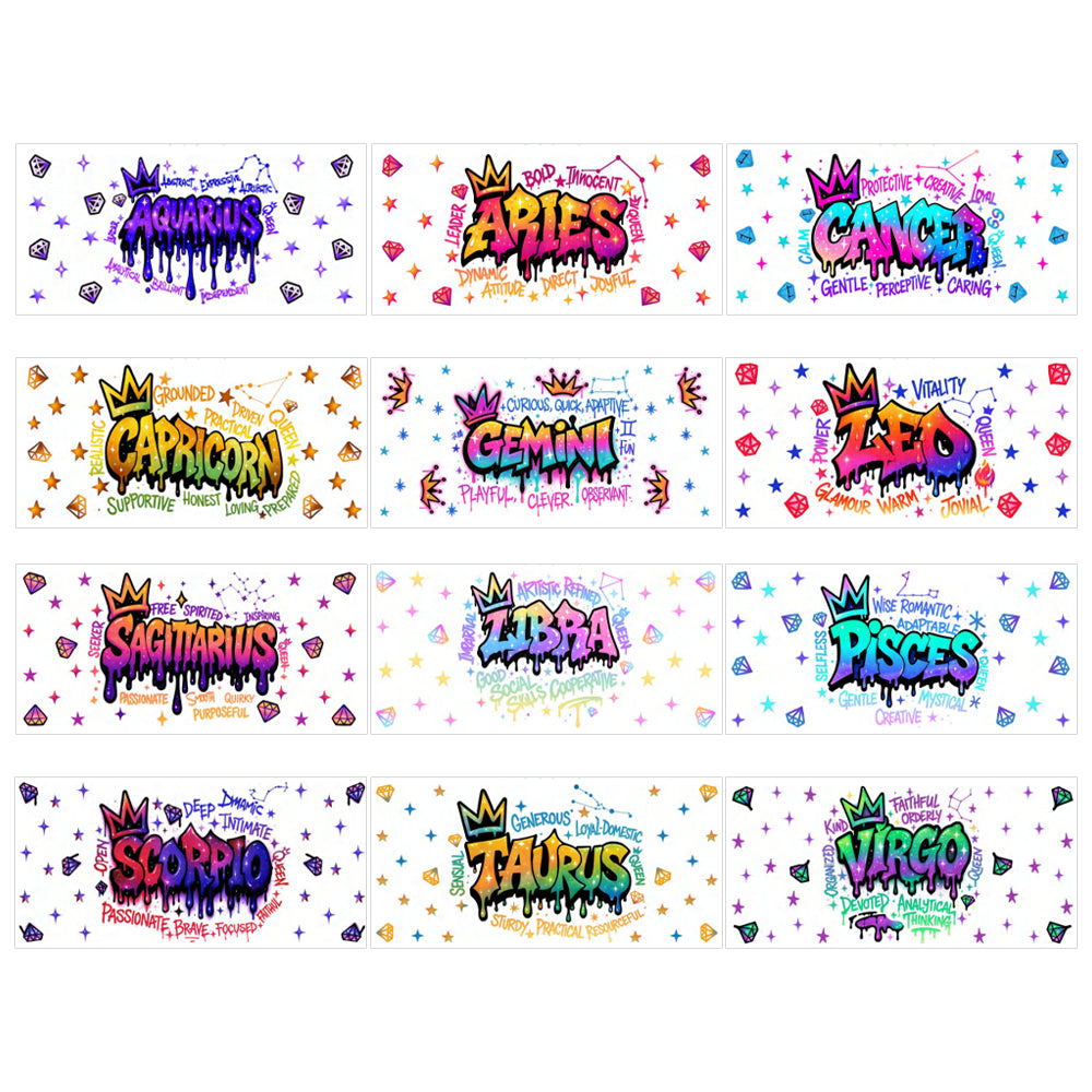Wholesale 12pcs/5pcs Laser Twelve Zodiac Signs 16oz Holographic Single-Sided Cup Stickers